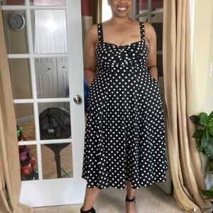 TORRID NWT Midi Poplin Fit&Flare Dress Black w/ White Polka Dots, Size 0…
